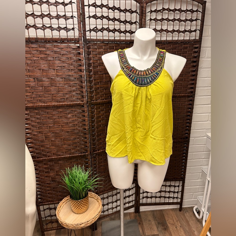 #Gal Boss Yellow Greenish Beaded Tank Cami Top Dressy Shirt